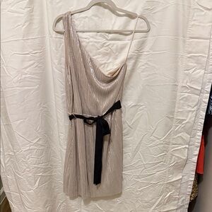 Express One-Shoulder Metallic Dress with Black Tie